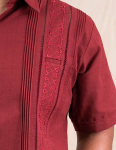 Maroon Mexican guayabera shirt