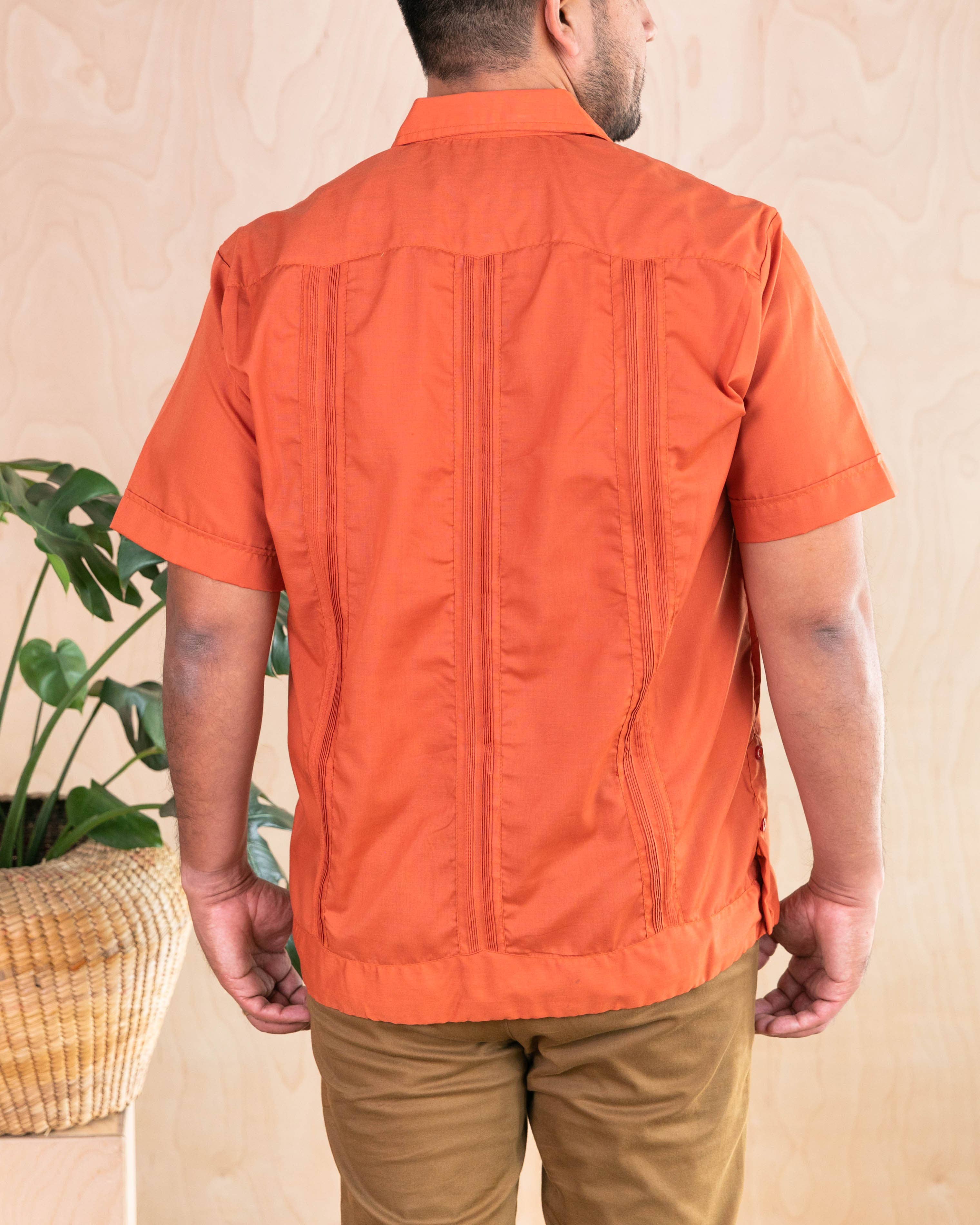 Burnt orange men's Mexican guayabera classic shirt
