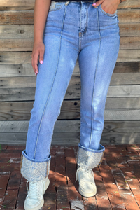 Embroidered Cuffed Jeans