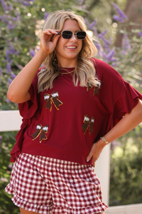 Maroon sparkle ruffle top