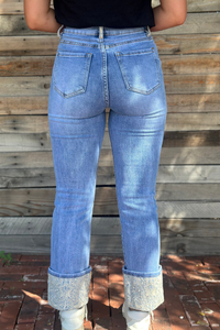 Embroidered Cuffed Jeans