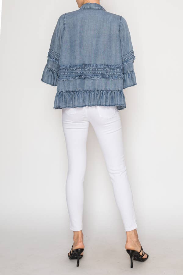 Lightweight Chambray Ruffle Detailed Jacket