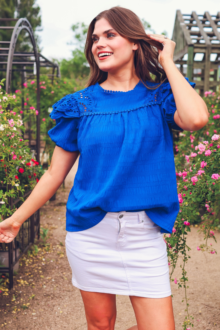 Royal blue eyelet top
