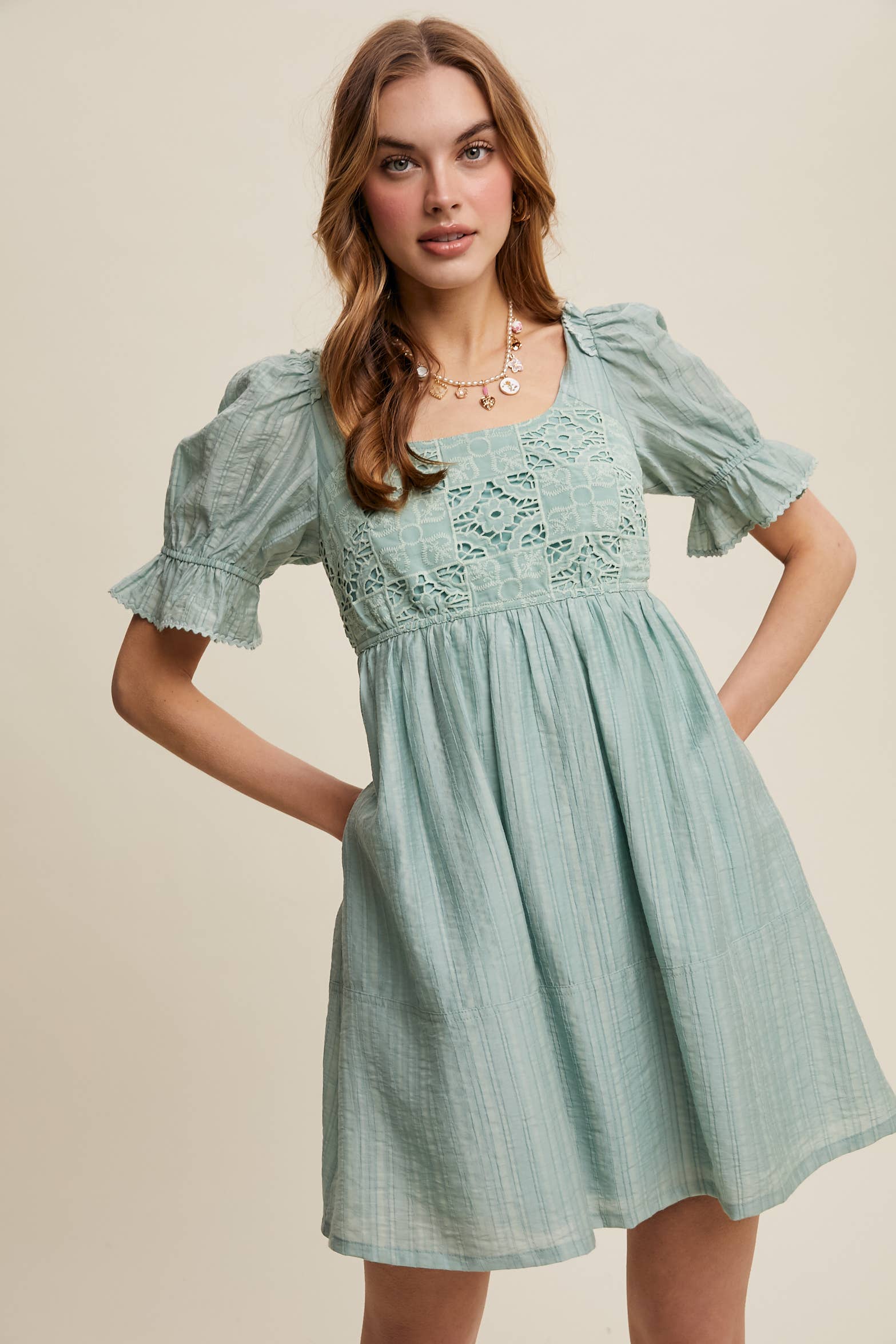 Aqua mint romantic lace babydoll dress