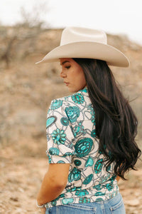 Turquoise concho print top