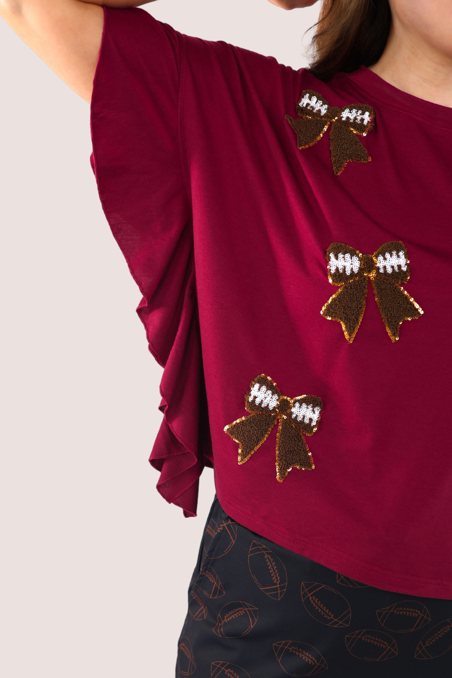 Maroon sparkle ruffle top