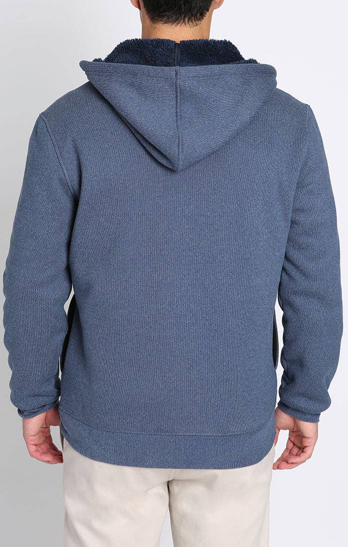 Blue sherpa lined ultra soft ribbed hooded henley
