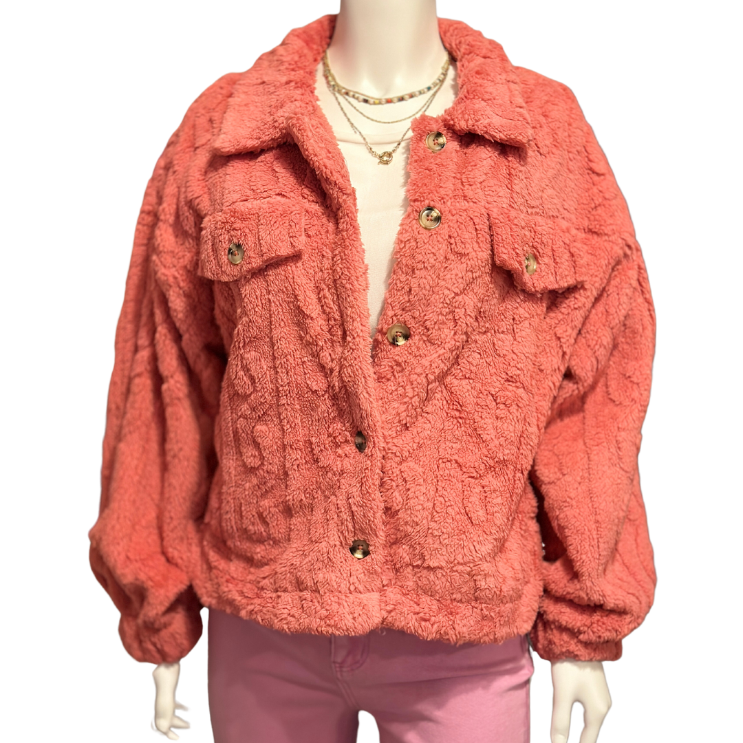 Rose cable pattern sherpa jacket