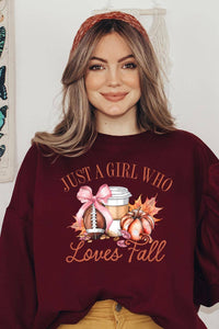 Maroon “Girl Loves Fall”Graphic Fleece Sweatshirt
