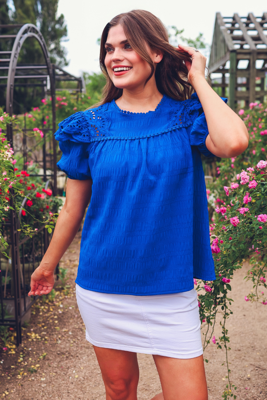 Royal blue eyelet top