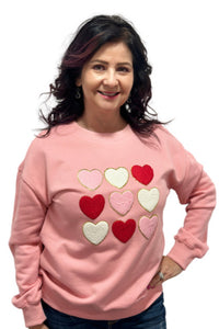 Pink chenille heart patch valentine's sweatshirt