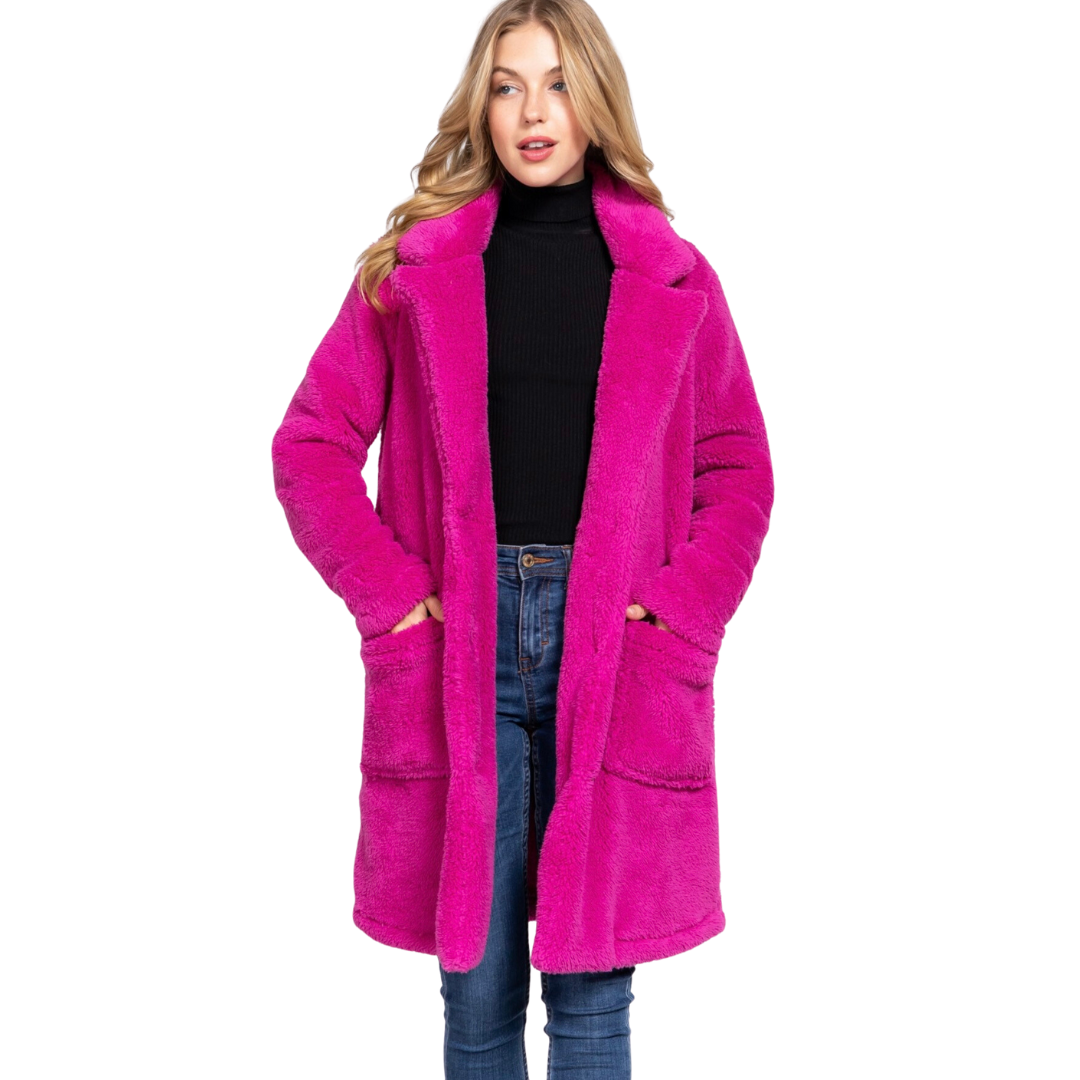 Magenta sherpa coat