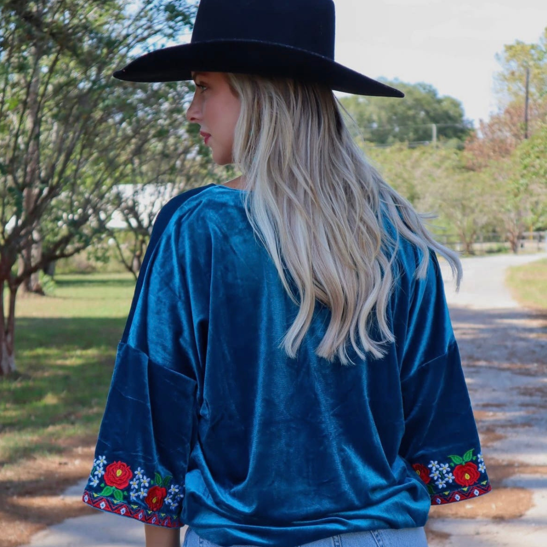 Teal embroidery top
