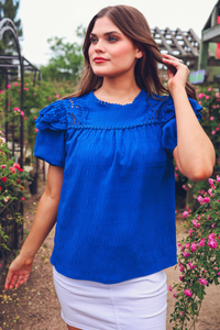 Royal blue eyelet top