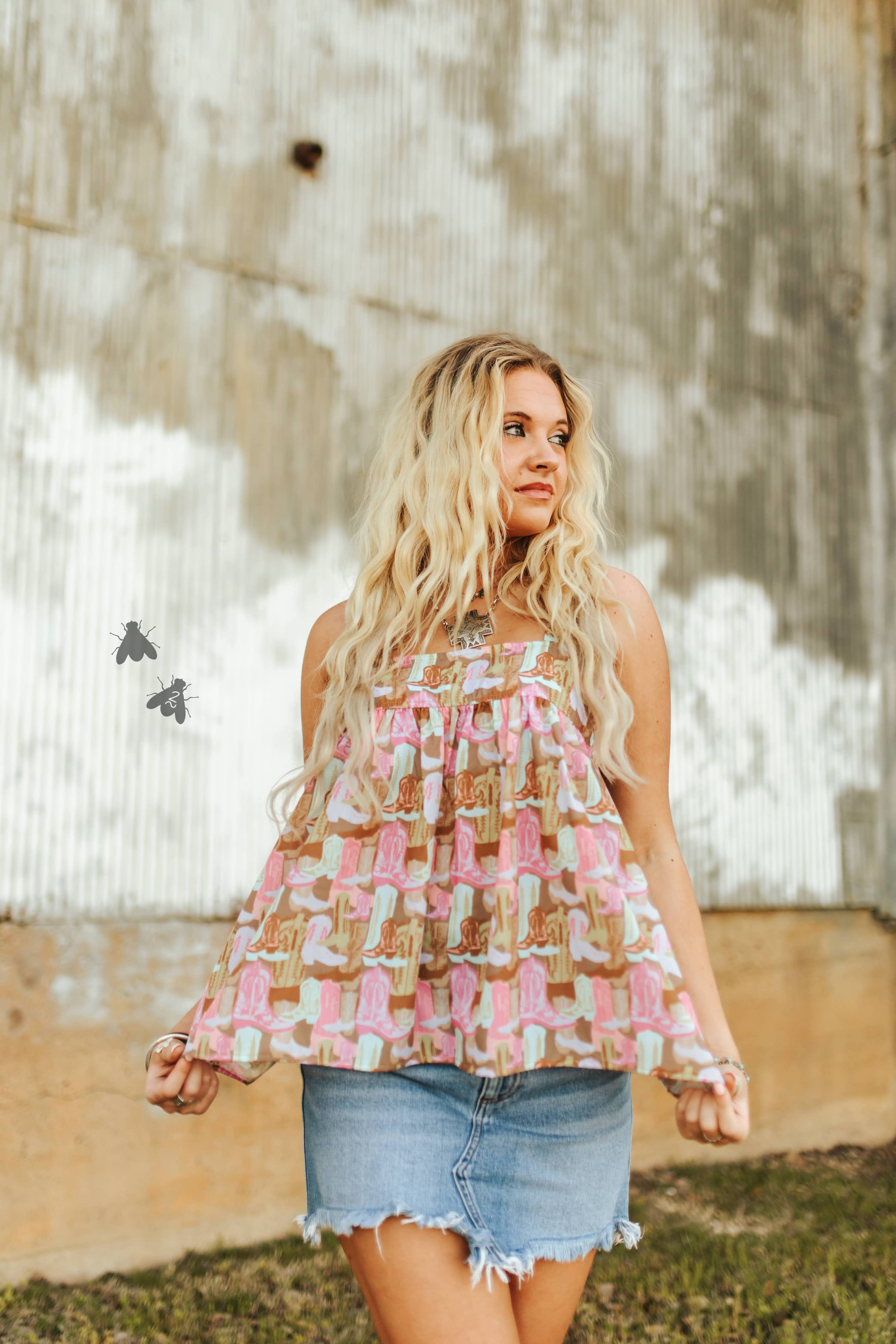 Western print tank top