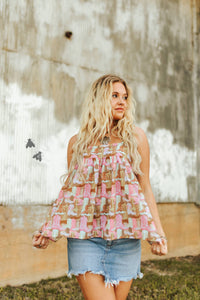 Western print tank top