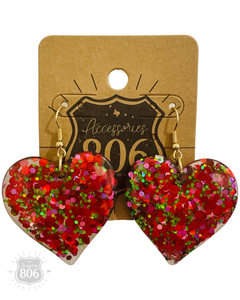 Red acrylic glitter heart earring