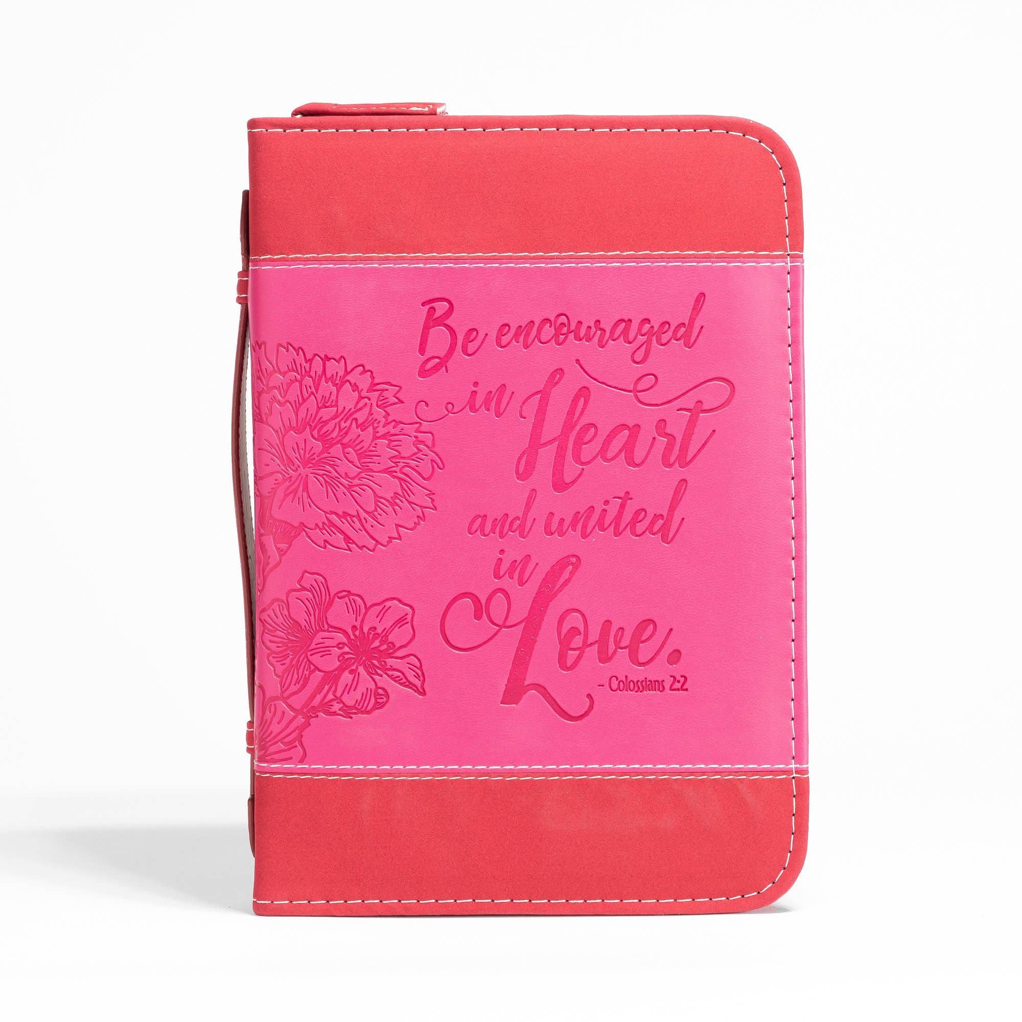 Bible Cover -Pink floral, Colossians 2:2: Large