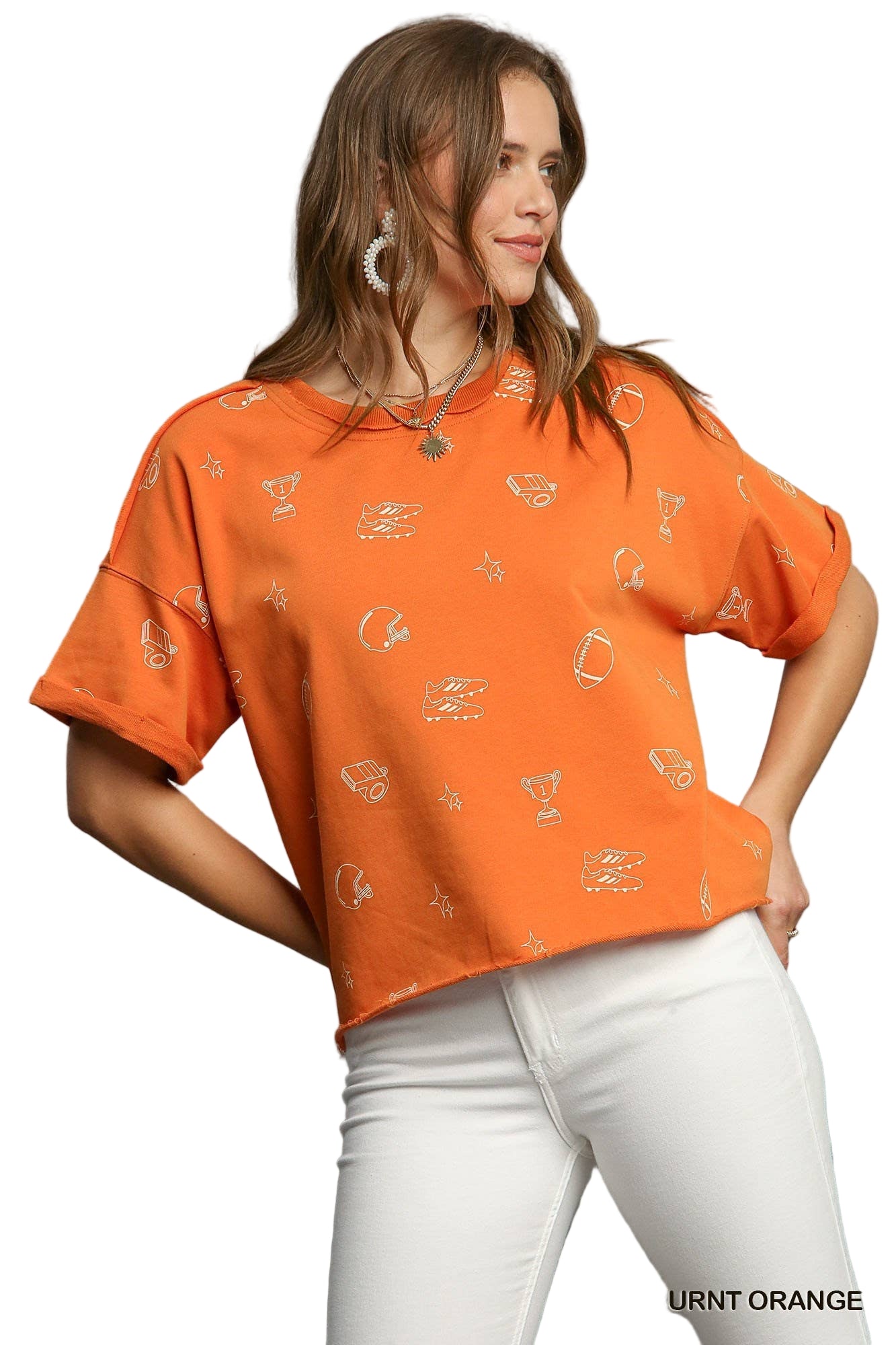 Burnt orange game day French terry top