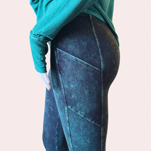 Forest green mineral wash wide waistband leggings