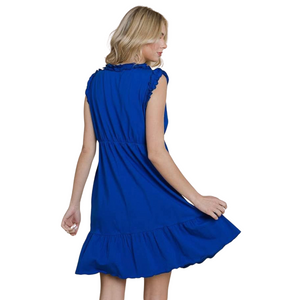 Royal Blue ruffle trim mini dress