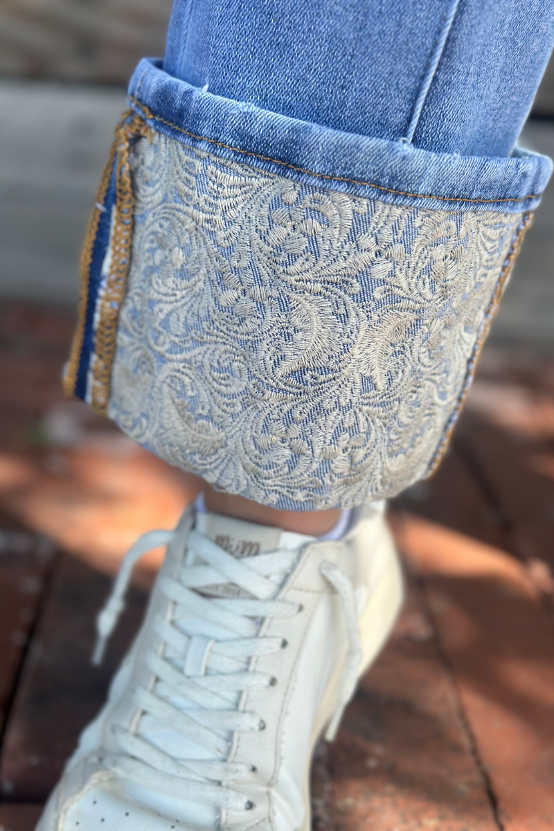 Embroidered Cuffed Jeans