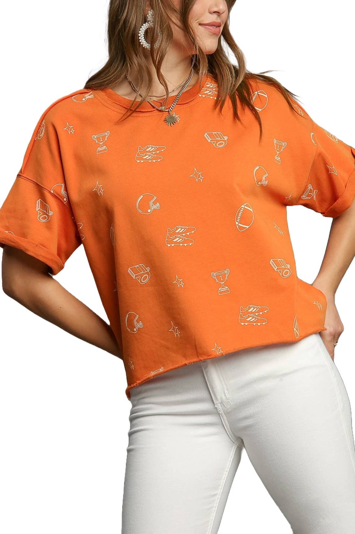 Burnt orange game day French terry top