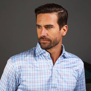 Sea Island Blue and Purple Plaid Semi-Spread Collar Polo