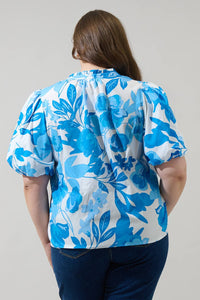 Blue & white floral print blouse