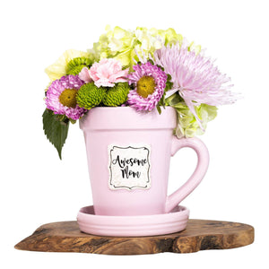 Pink Flower Pot Mug w/Scripture - Awesome Mom