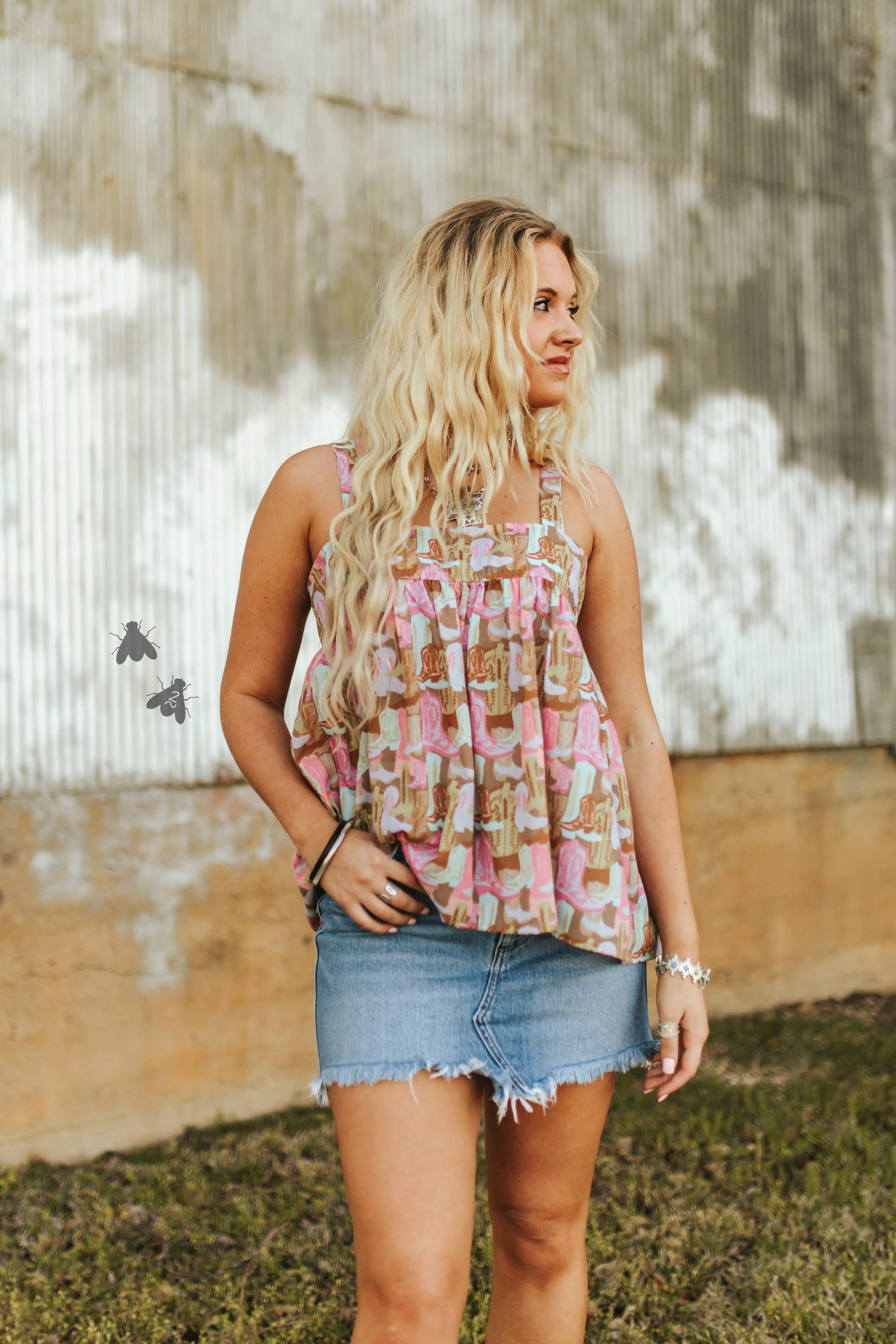 Western print tank top