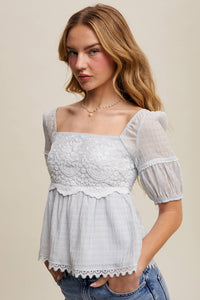 Pale blue bohemian embroidered blouse