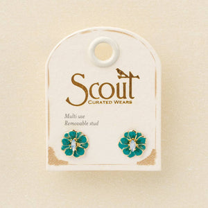 Turquoise/Gold Sparkle & Shine Small Enamel Flower Earring