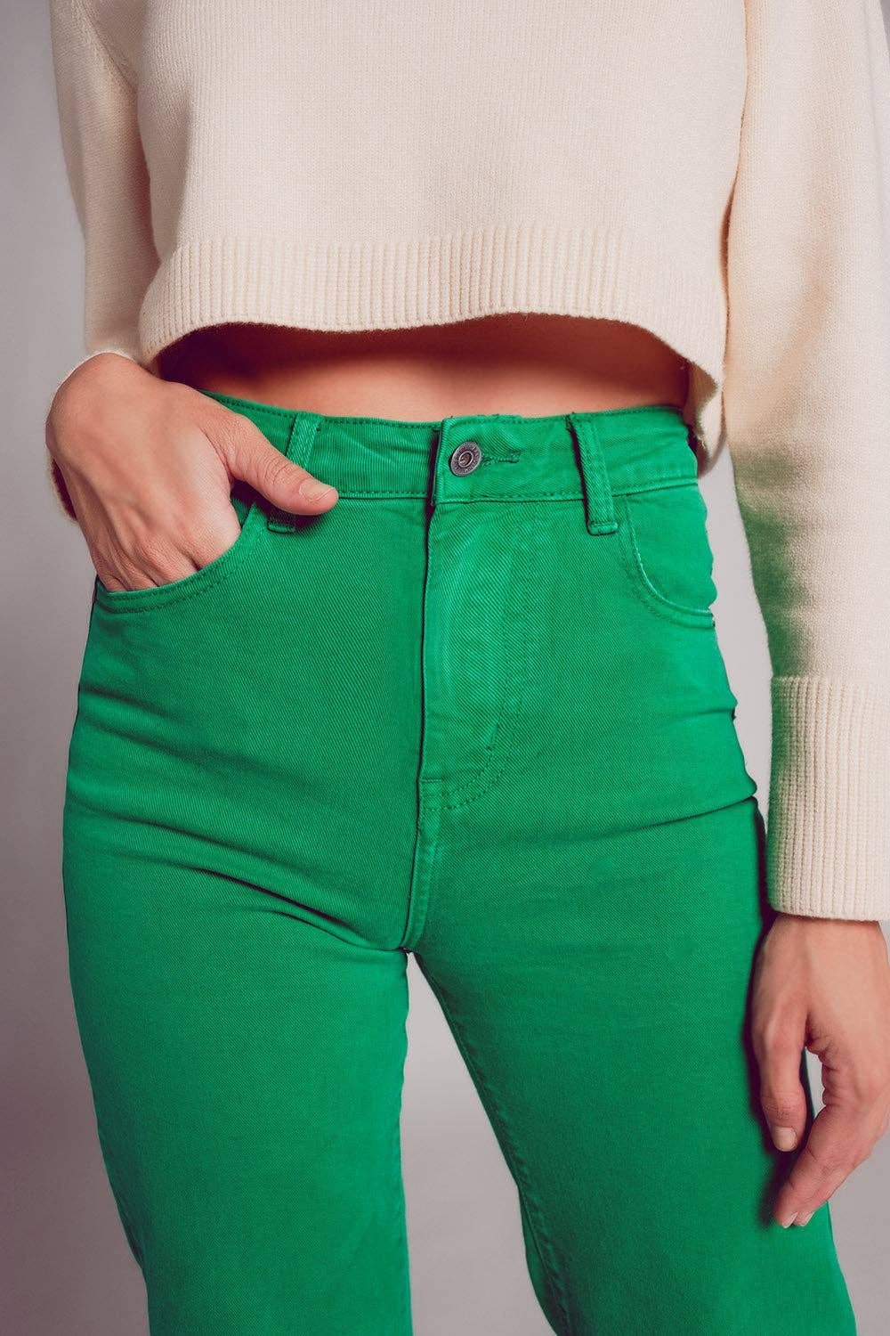 Deep green cropped wide leg jeans