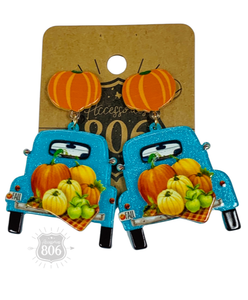 Fall pumpkin truck earrings