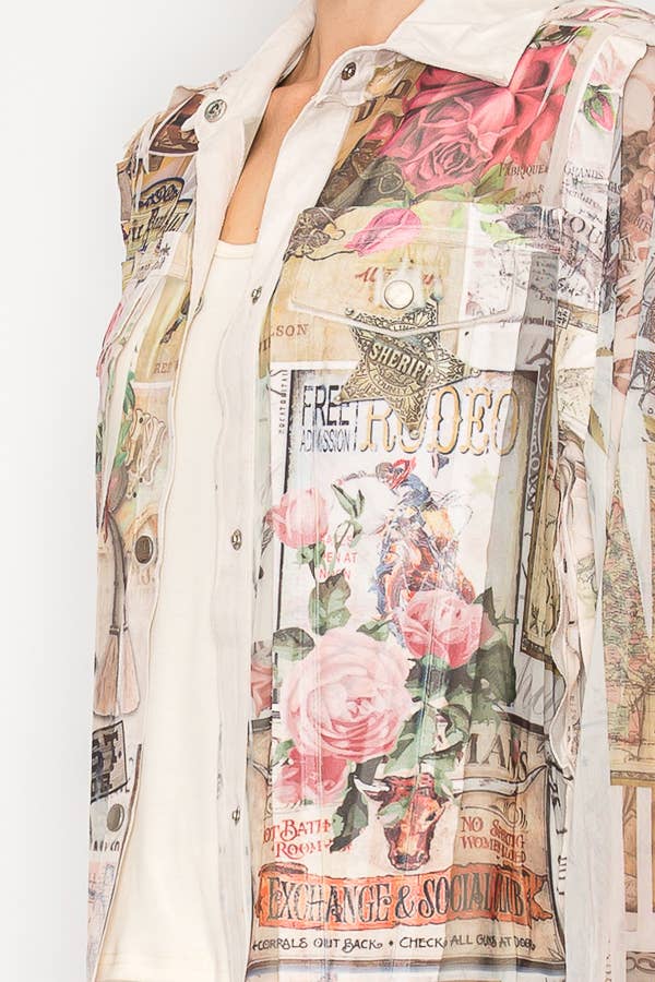 Rose western faux suede mesh trimmed detailed top