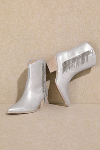 Silver boot with fringe detail