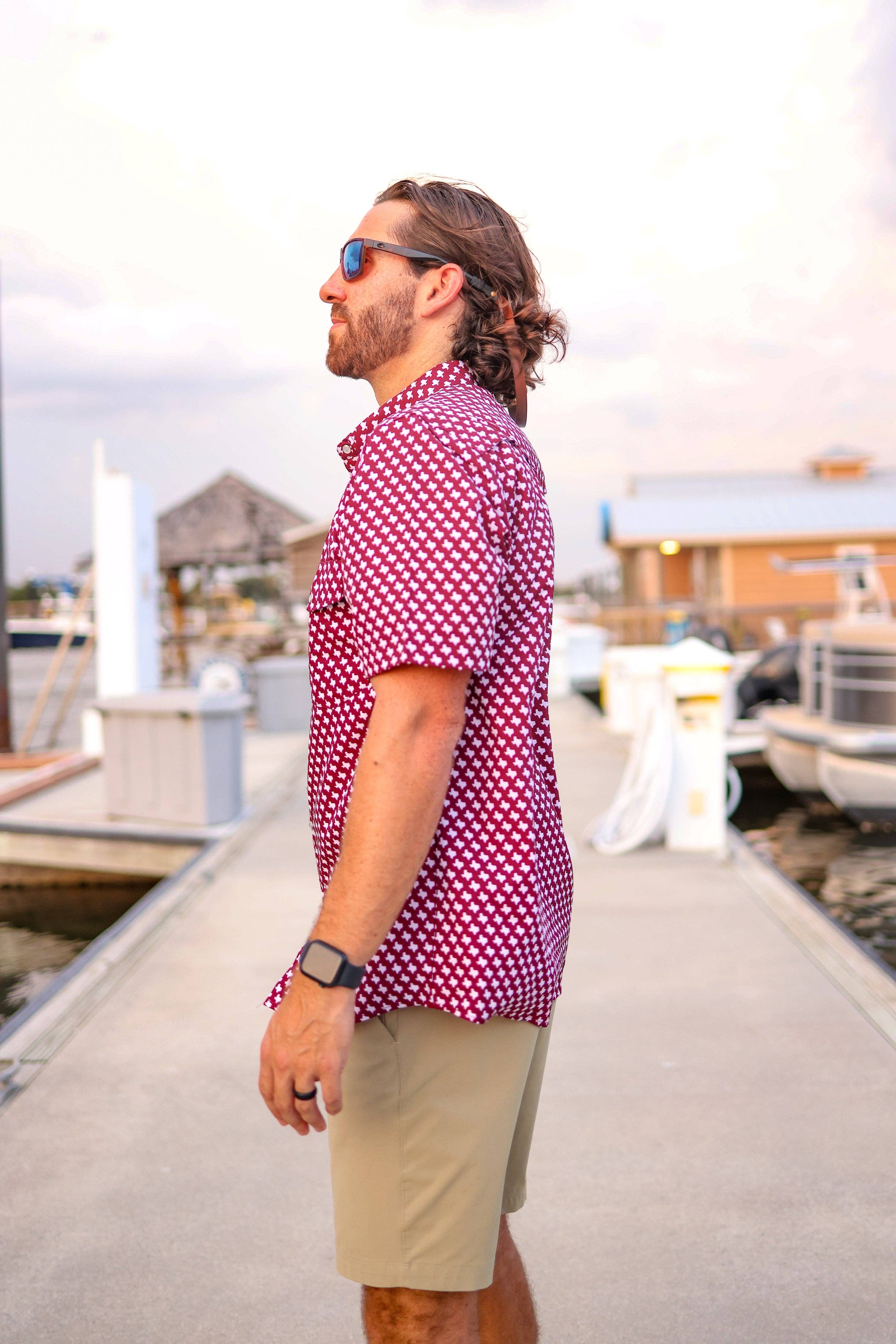 Maroon Pearl Snap Fishing Shirt