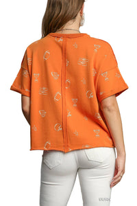 Burnt orange game day French terry top