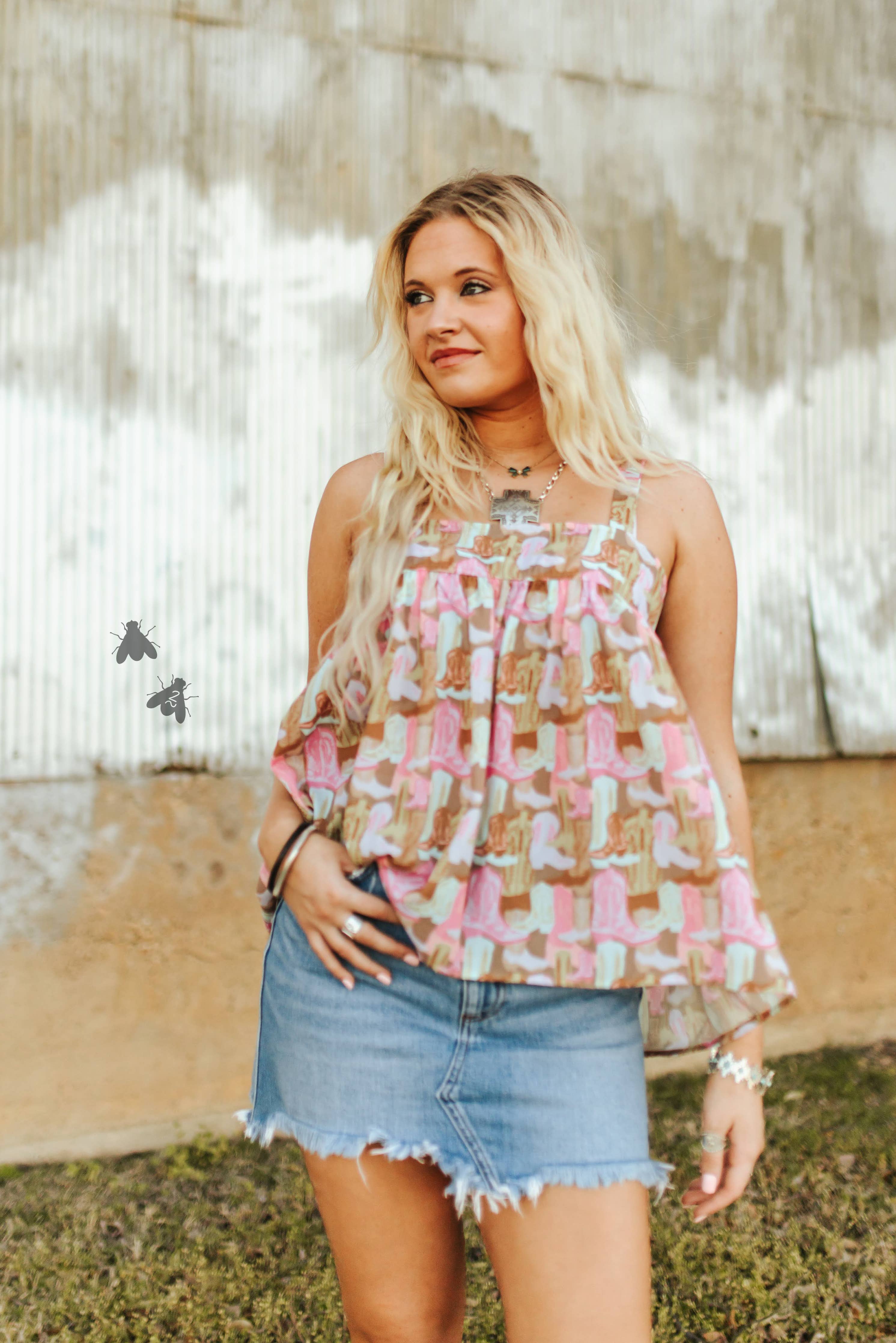 Western print tank top