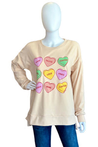 Ivory heart print fleece crewneck