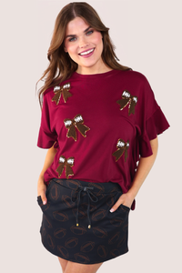 Maroon sparkle ruffle top