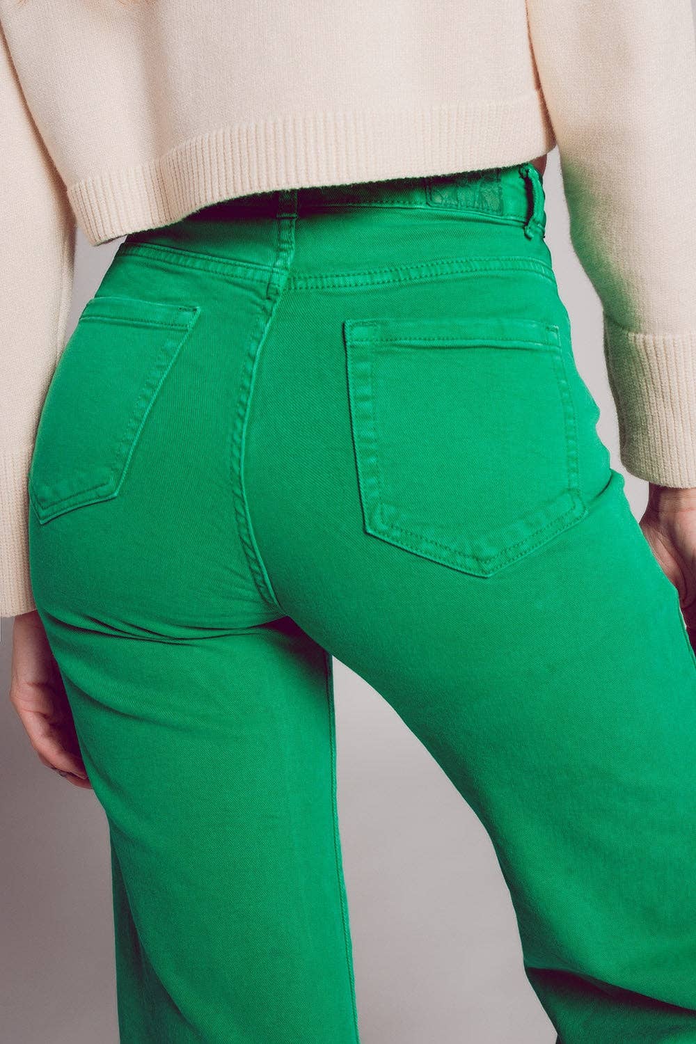 Deep green cropped wide leg jeans