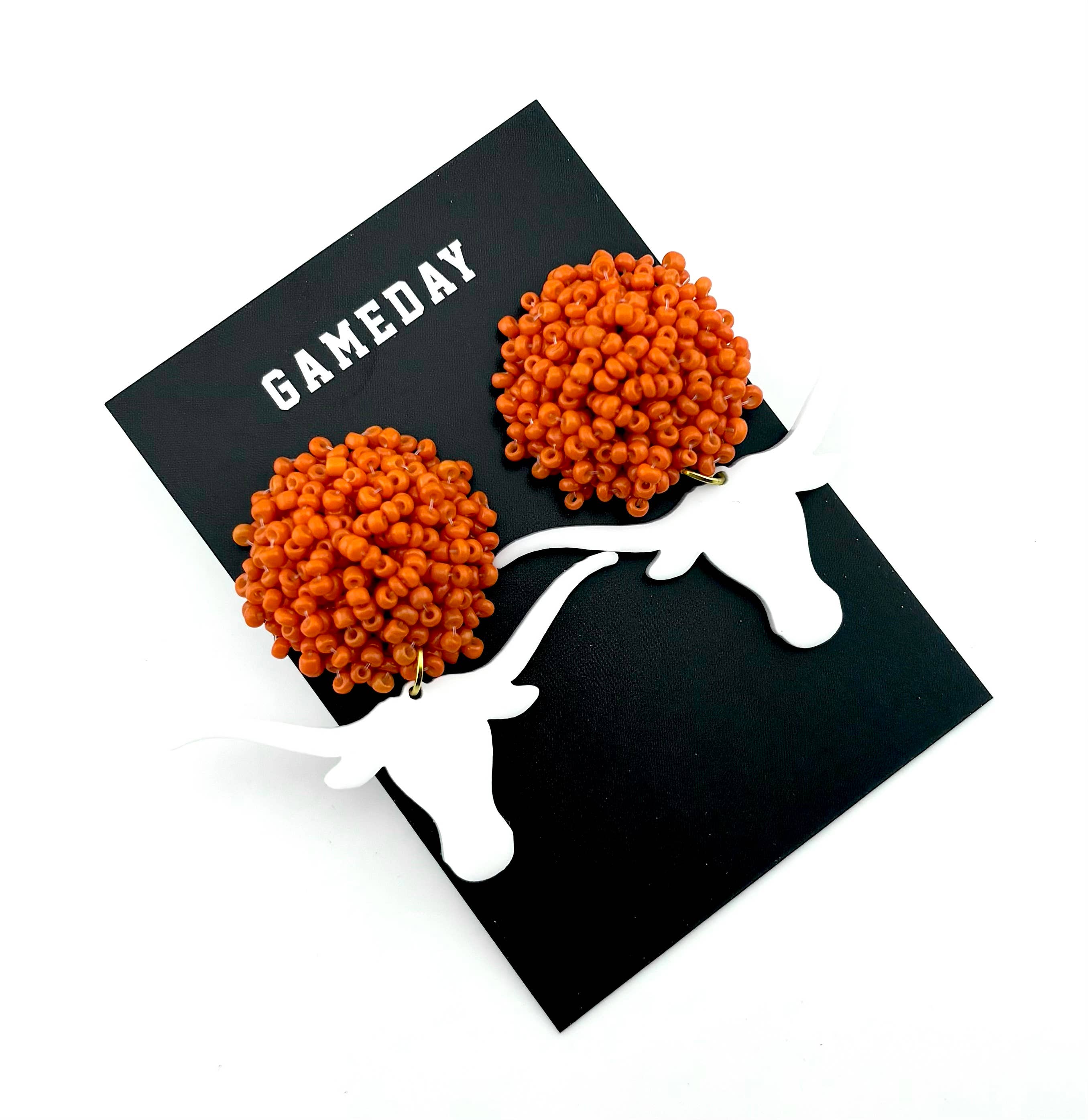 Texas Longhorn earrings with orange beads