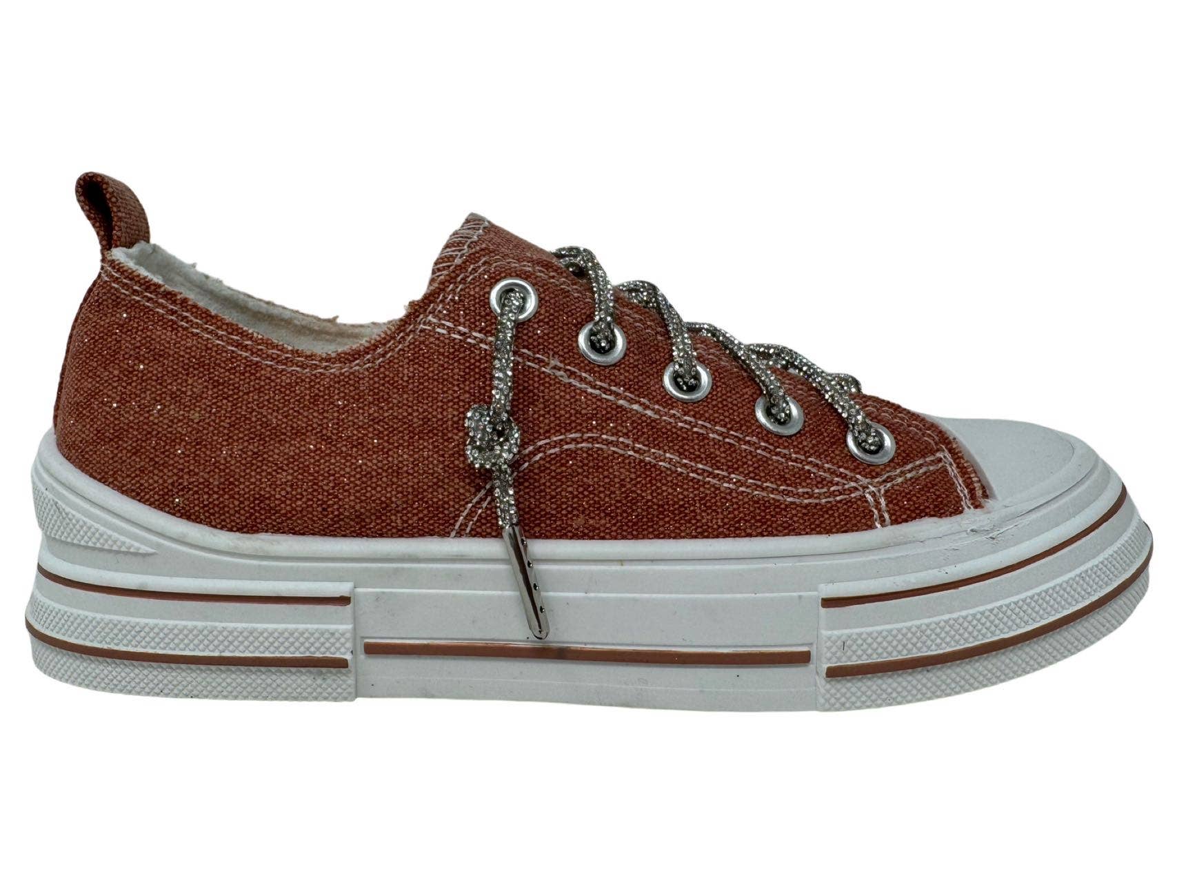 Rust tennis shoes with sparkle laces
