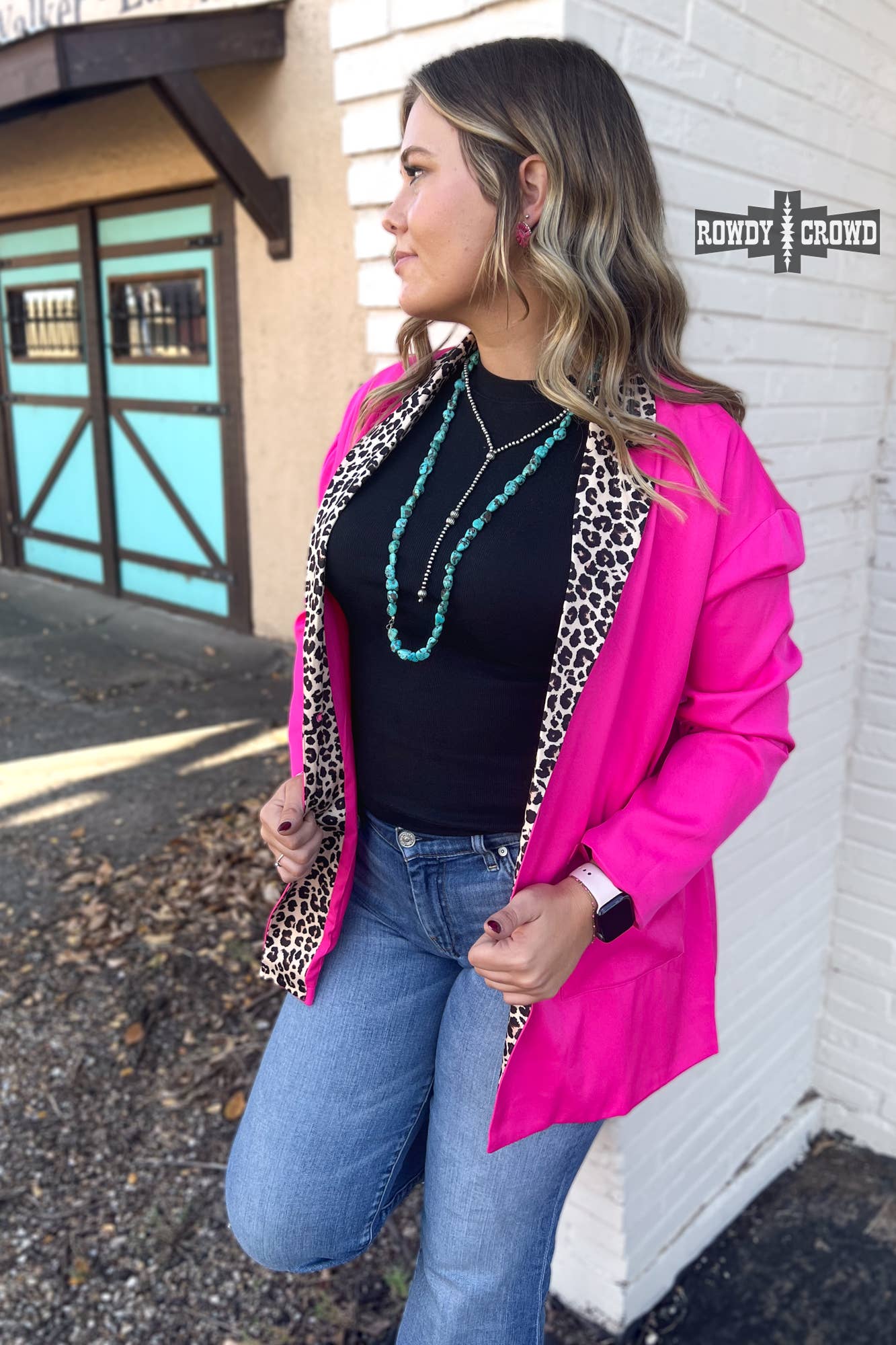 Pink blazer with leopard print