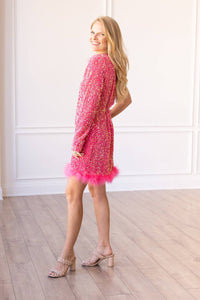 Pink Feathered  Sequin Dress