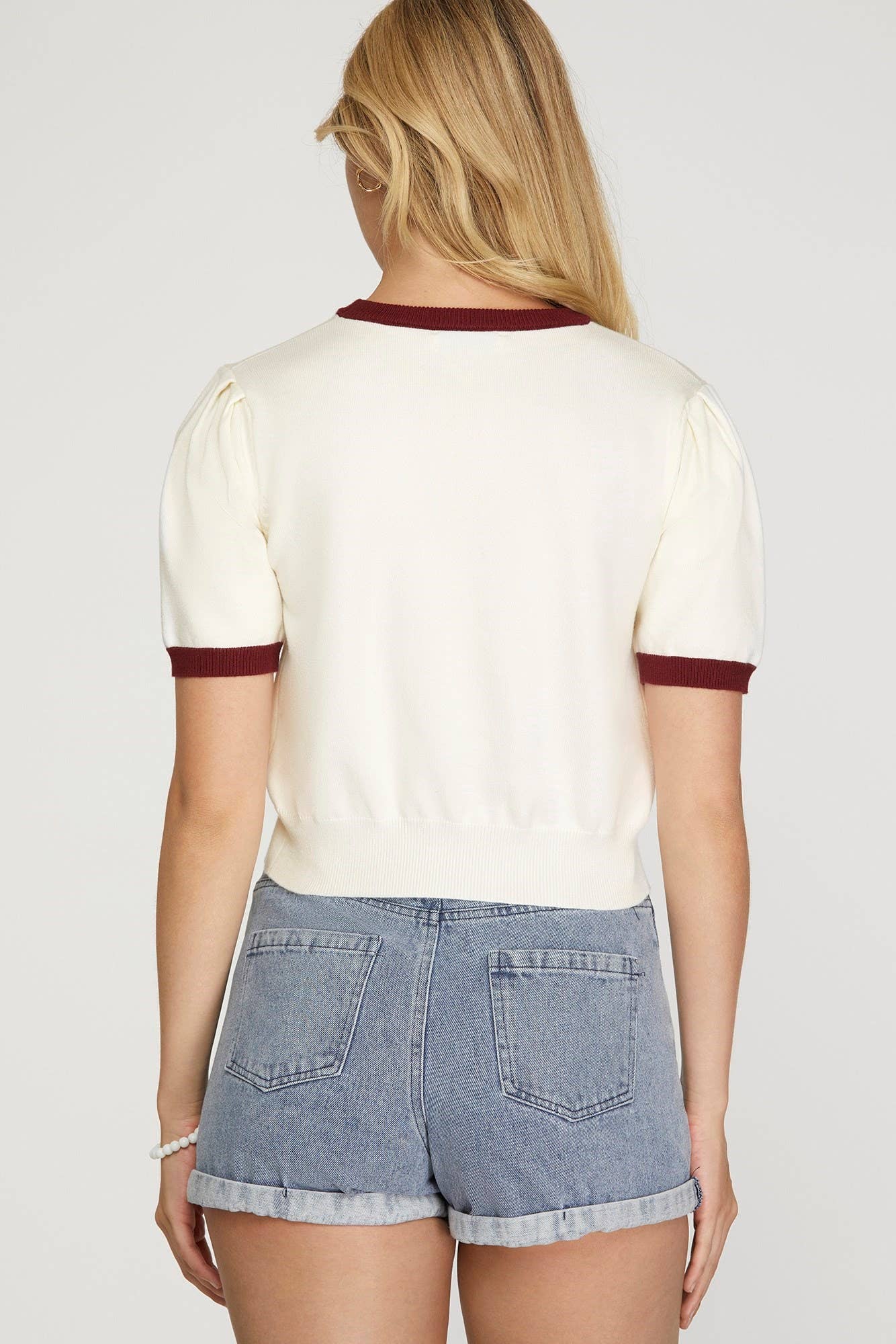 Maroon game day short sleeve sweater top