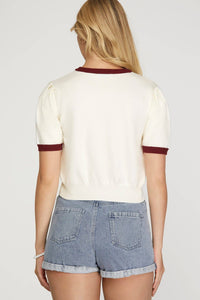 Maroon game day short sleeve sweater top