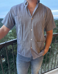 Navy Gingham Guayabera Shirt